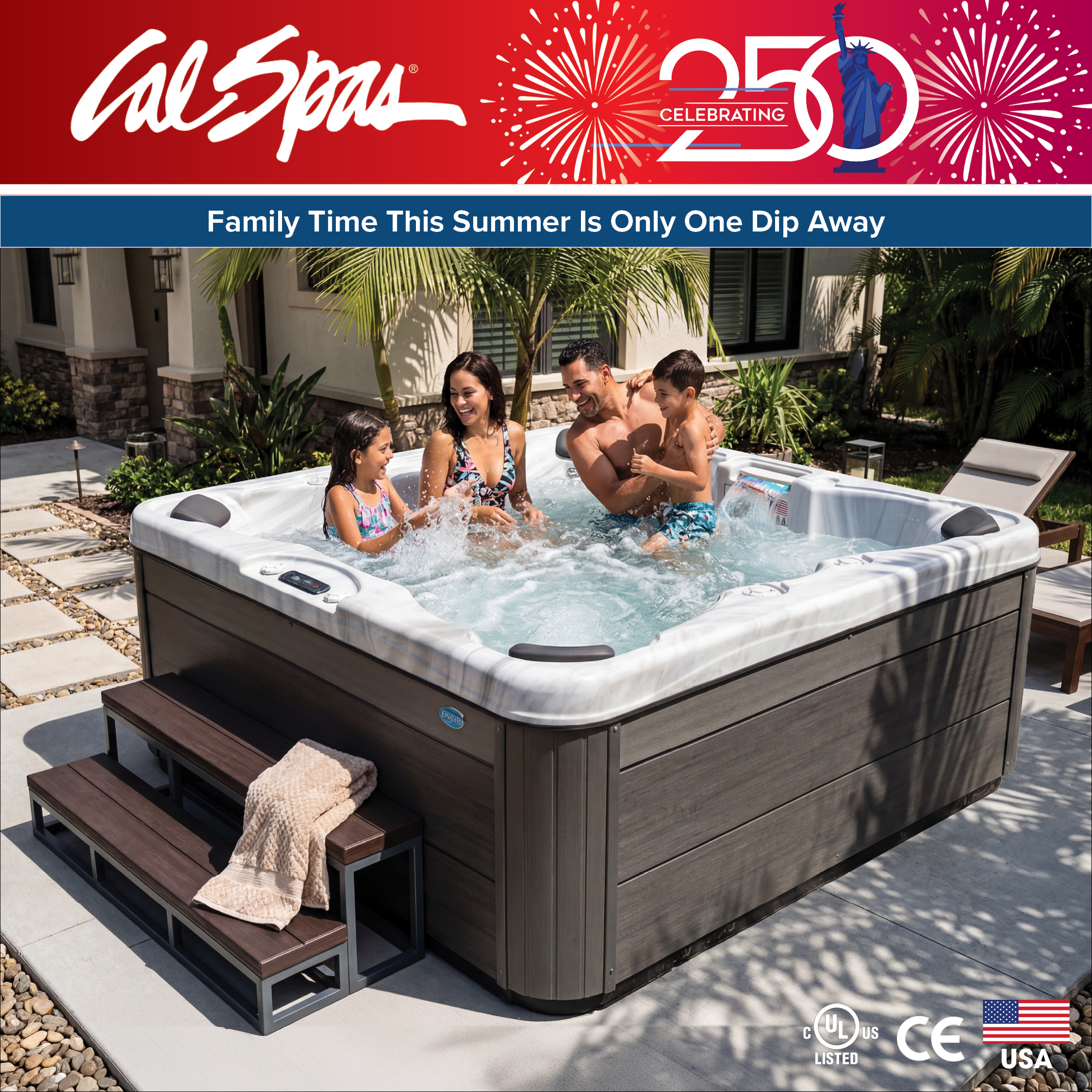 Calspas hot tub being used in a family setting - Crowley